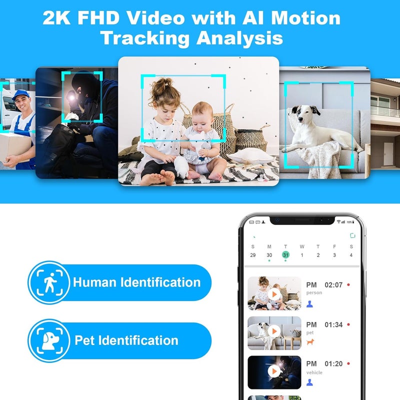 Cloarks 2K Pan/Tilt Security Camera, WiFi Indoor Cameras for Home Security with AI Motion Detection, Pet/Dog/Baby Camera with Phone App, 2-Way Audio, 24/7, Siren, TF/Cloud Storage, 4 Pack - Image 5